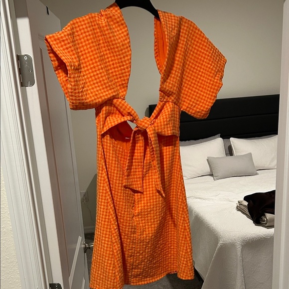 LOUNA Vibrant Orange Checkered Mini Dress - Picture 3 of 6